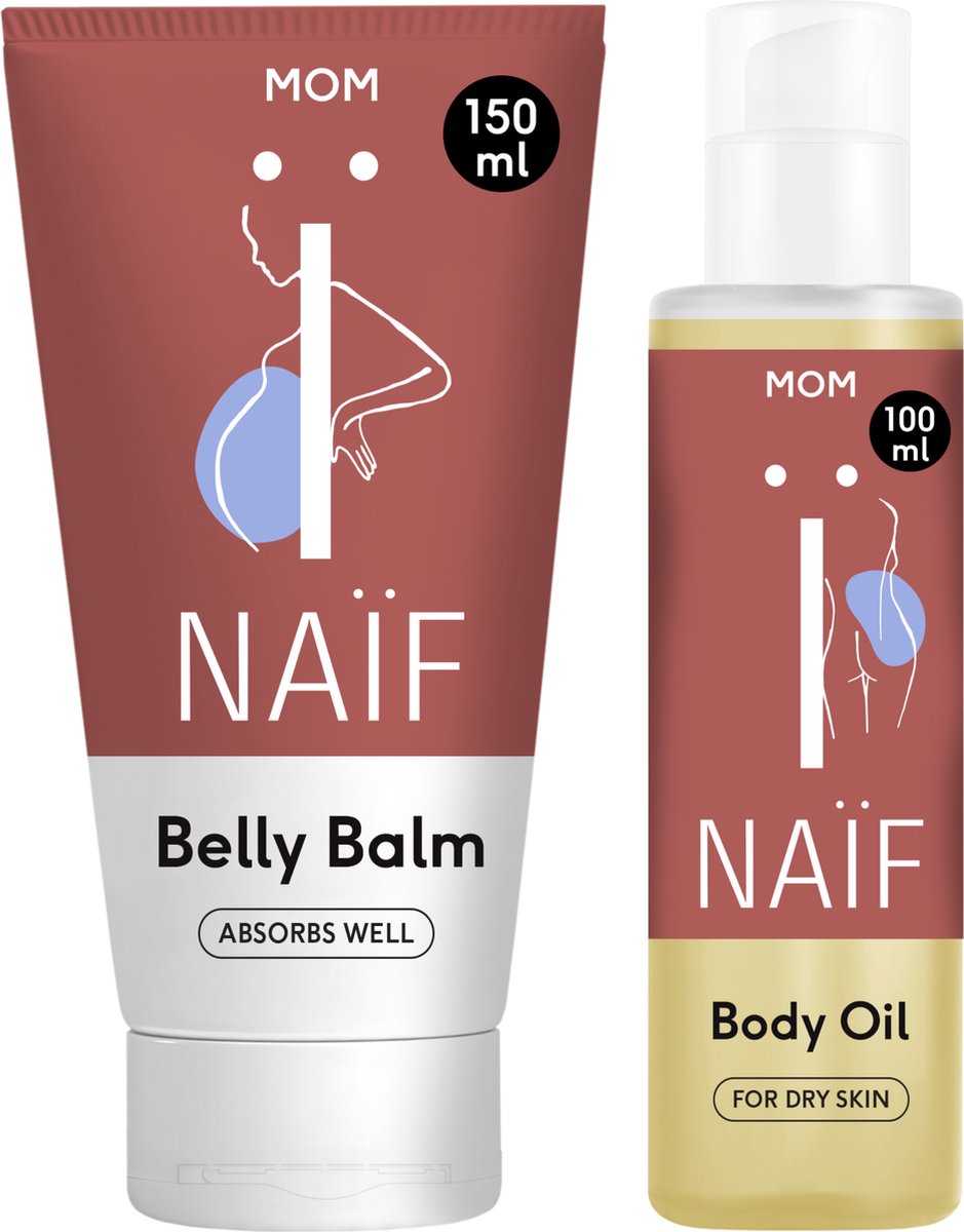 Goedkoopste Naïf - Voedende Buikbalsem & Ontspannende Lichaamsolie Voordeelset - Tijdens en na de zwangerschap - Zonder microplastics of minerale olie - 150ml 100ml
