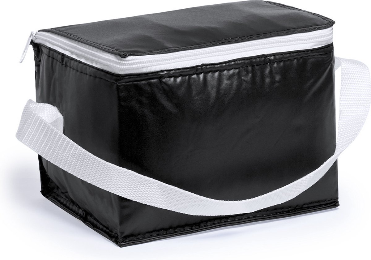 Mini koeltas zwart/wit - PVC - voor 6 blikjes - sixpack - 3,2 liter - 21 x 15 x 15 cm - lunchtasjes