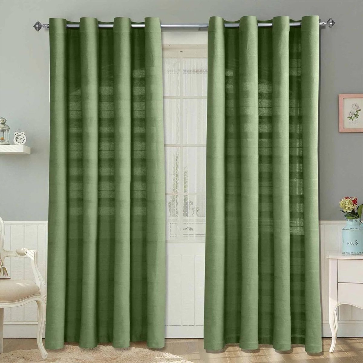 Homescapes Rajput katoenen gordijnen set van 2, 228 x 167 cm, donkerolijf Donker Olijfgroen