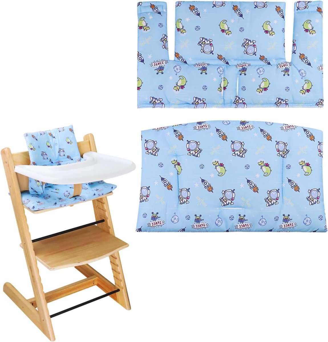Kinderstoelkussen zacht en comfortabel voor babystoelhoes - schattige afbeeldingen - Tripp Trapp babykussen - veiliger en comfortabeler (blauw ruimtepatroon)