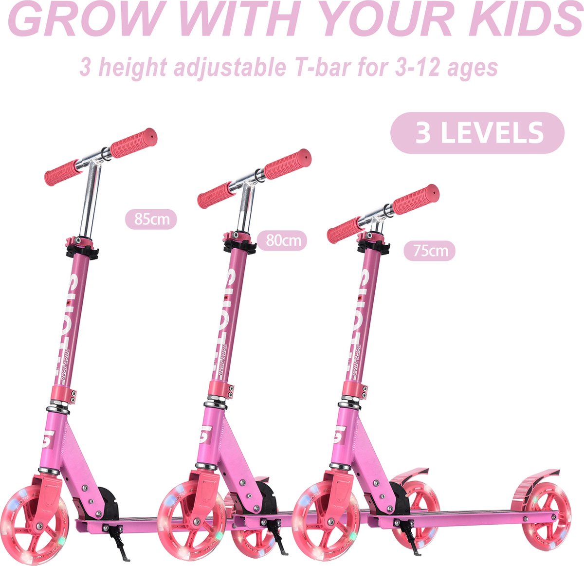 Suotu Kinderstep - 145mm Lichtgevende Wielen - Step - Speelgoed Jongens/Meisjes - Max stuurhoogte: 85 cm - Aluminium - Rode roos — afbeelding 3