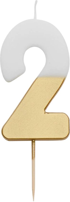 Bougie numéro - Bougie d’anniversaire - Numéro 2 - Or et blanc - Trempé or - Talking Tables
