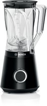 Zwarte Bosch blender met een lege Tritan kan, op een witte achtergrond.