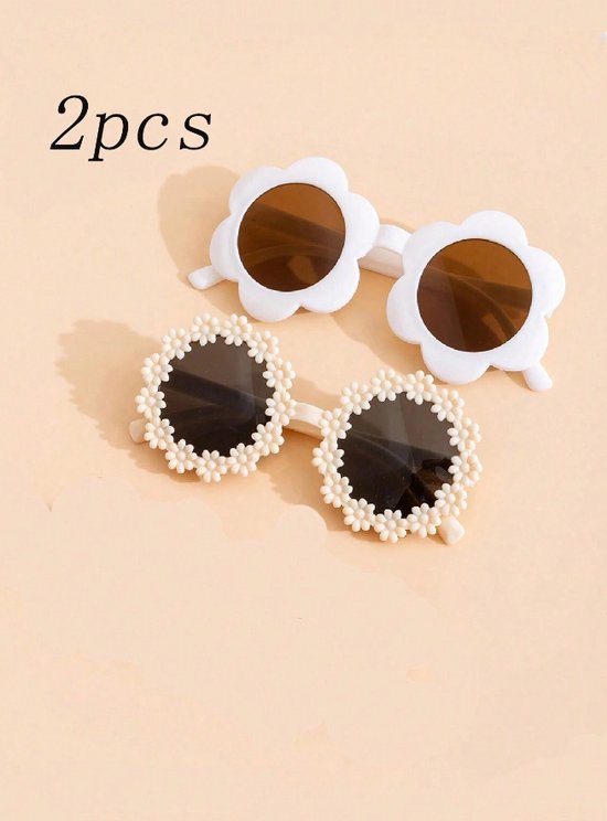 Kinder Zonnebril - Bril - Kind - Baby - 2 stuks - Off-White / Wit - Bloem - Bloemetjes - Vanaf 2 jaar - 6 jaar - UV beschermend - Opklapbaar - Kinderzonnebril - Zonnebrillen - DH Collection van Merkloos — afbeelding 2