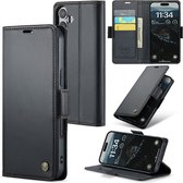 CaseMe - Étui portefeuille rétro pour Apple iPhone 16 Plus - Fermeture magnétique - Zwart
