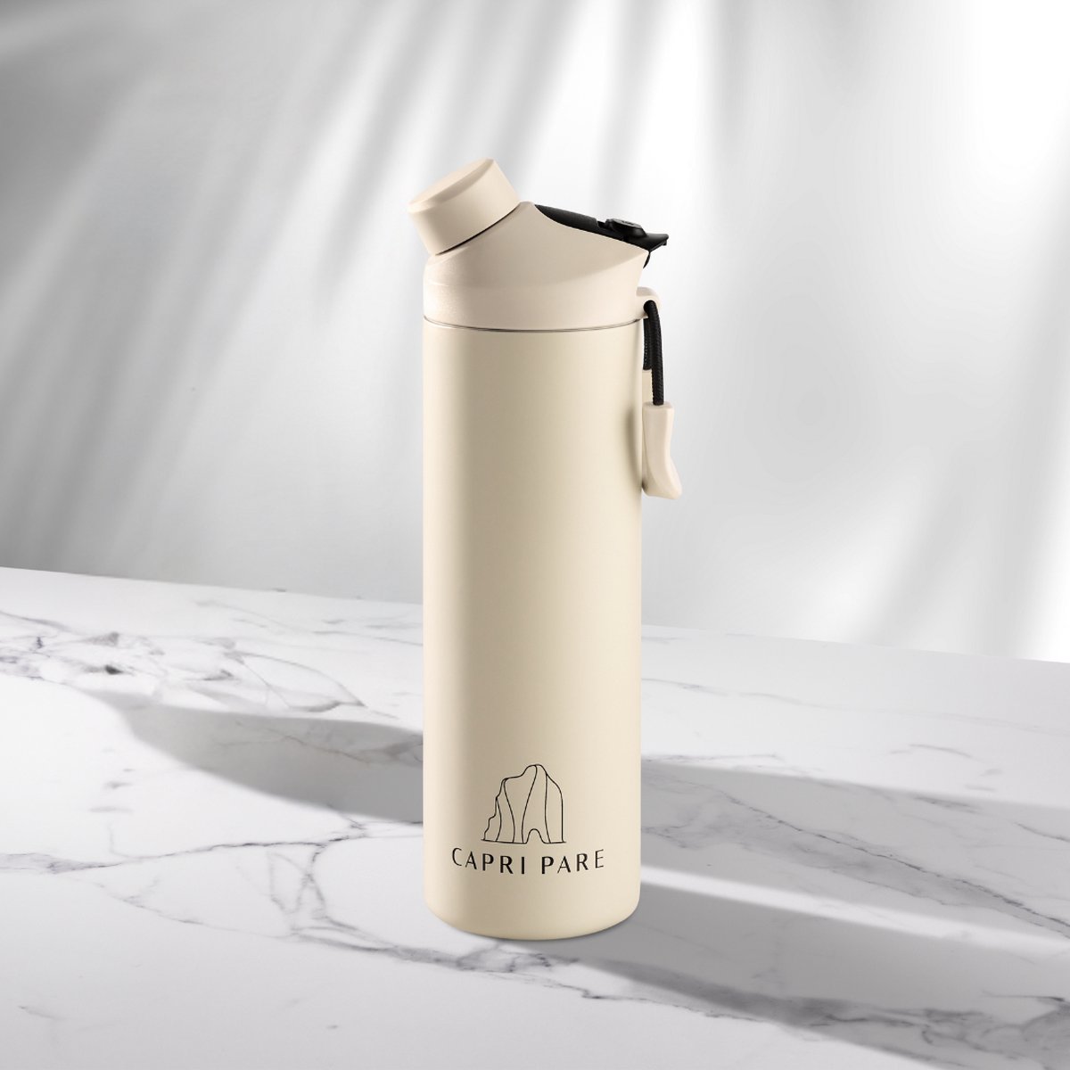 CAPRI PARE Luxe Waterfles - 750ml - RVS - Beige - Waterfles met Rietje en Drinktuit - Dubbelwandig - Lekvrij - Magnetische dop - BPA-vrij - Drinkfles voor volwassenen en kinderen - Ideaal voor Sport - Insulated - Drinkflessen - Waterflessen thumbnail 2