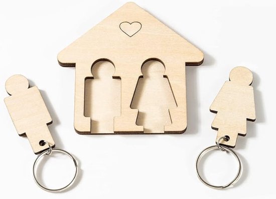 Foto: Unieke houten sleutelhanger huis perfect cadeau voor koppels nieuw huis en samenwonen