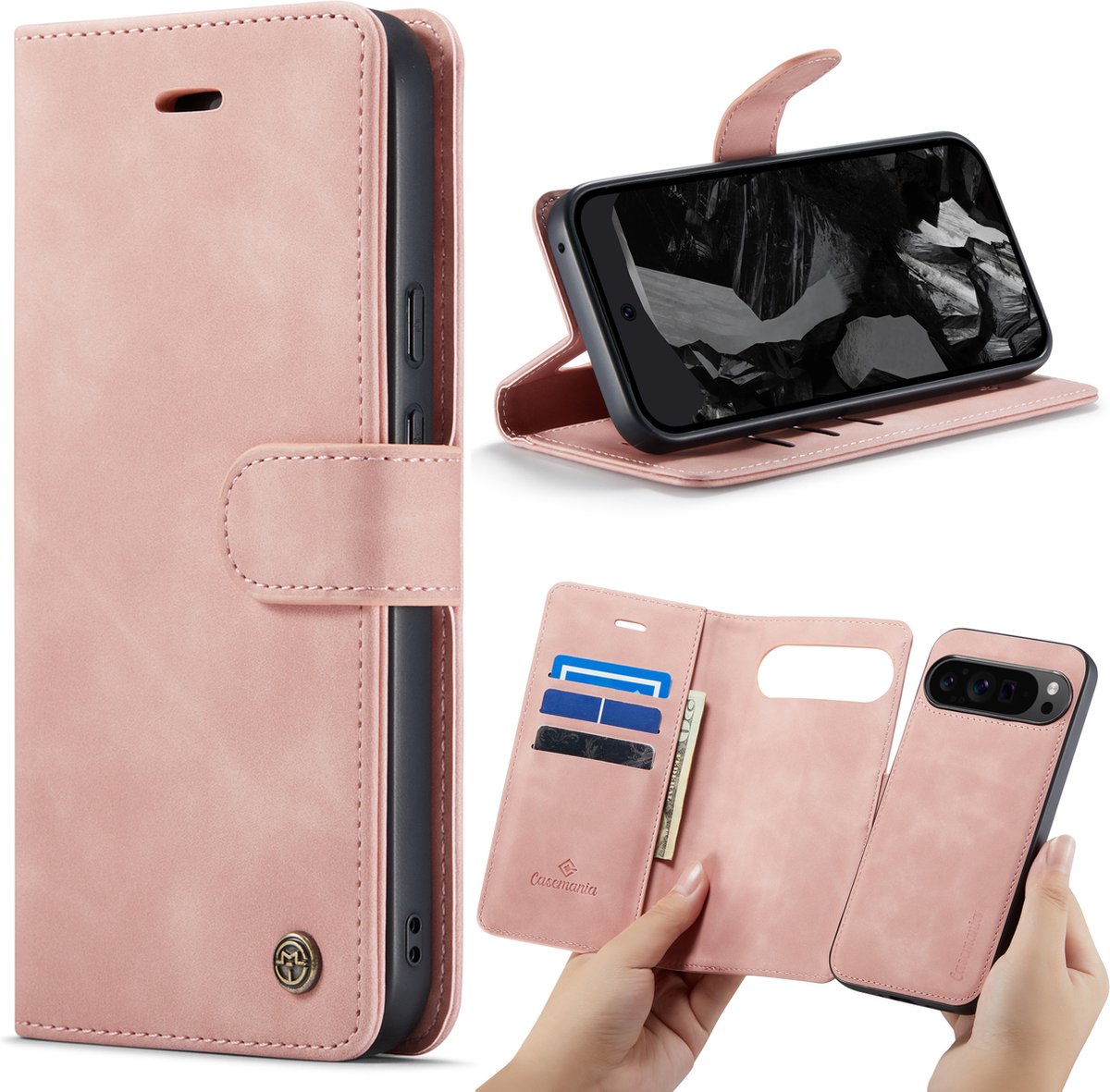 Casemania Hoesje Geschikt voor Google Pixel 9 Pro - Pale Pink - 2 in 1 Magnetic Book Case