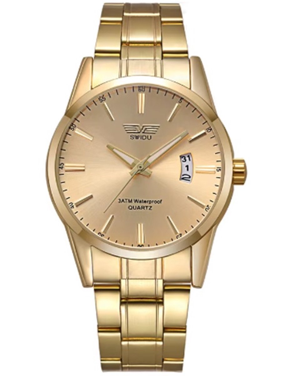 Stijlvol heren horloge - goudkleurig- goudkleurig - 40 mm - I-deLuxe verpakking