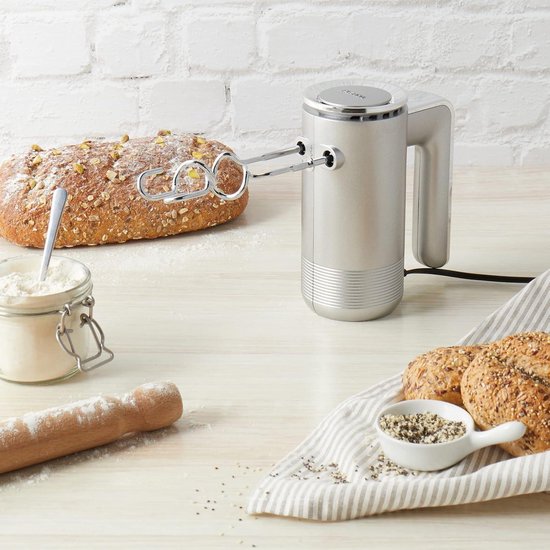 Handmixer met opbergbasis - 5 snelheden - Deeghaken - Kloppers - Turbofunctie - Uitwerpfunctie - Garde - Kneden - 300W - Zilver — afbeelding 5