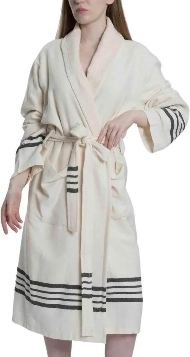 Gevoerde Hamam Badjas Krem Sultan Natural Black - XL - Hotelkwaliteit - Sjaalkraag - Luxe badjas - Badstof - Sauna Badjas - Ochtendjas - Badmantel