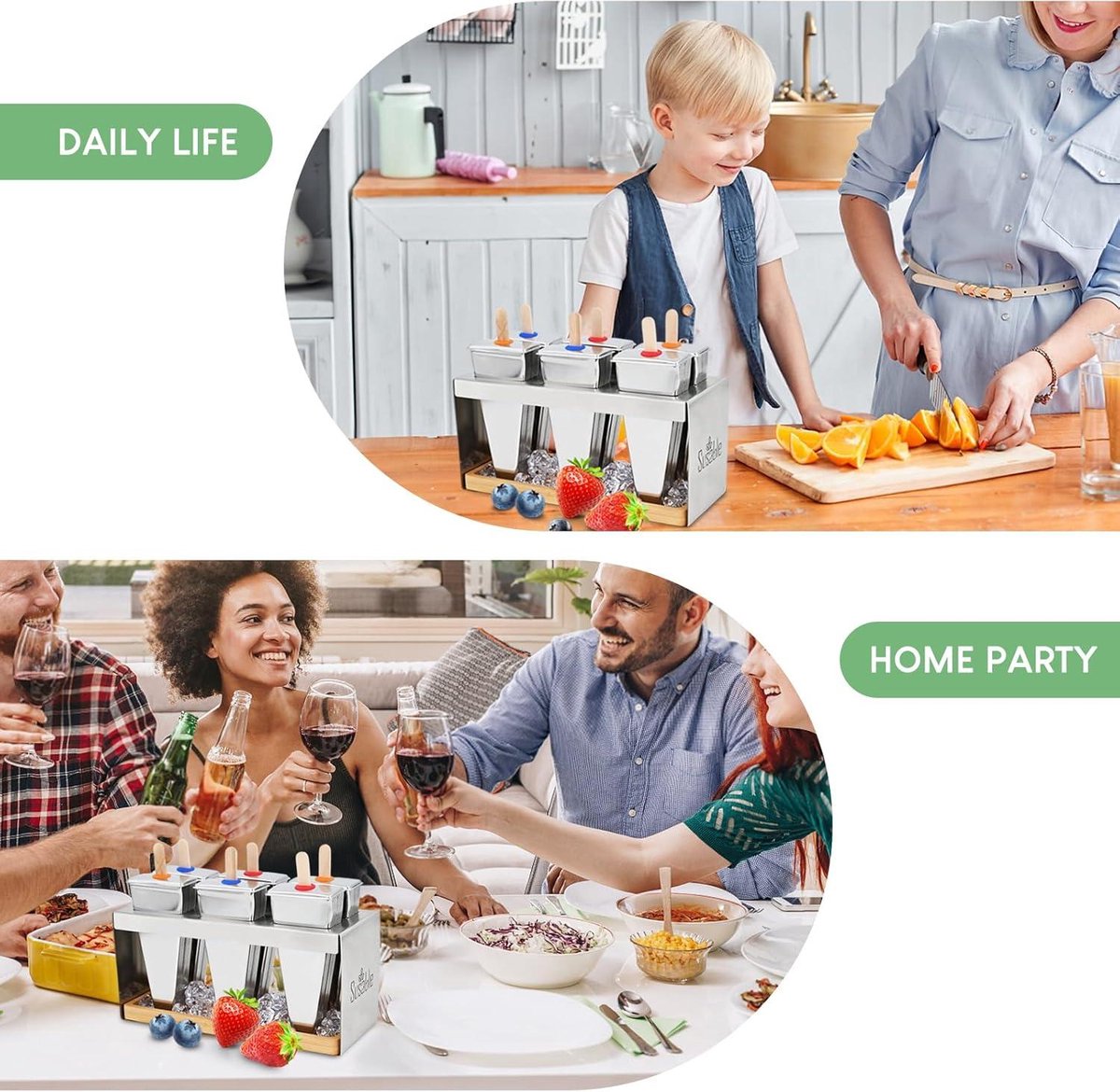 IJsvormpjes Set, 6 Stuks, Roestvrijstaal, Popsicle Maker met Houder, DIY IJslolly Vormen voor Diepvries