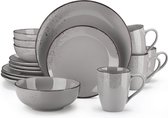 Roroa Luxe Tableware Set - Service de table pour 4 personnes - 16 pièces - Assiettes - Tasses - Soucoupe - Rond - Porcelaine - Services de table - Grijs Uni