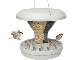 Vogelhuis Davos SMART BIRDS - Voer vogels zonder knaagdieren - Robuust - Betrouwbaar ophangen - Herbruikbaar - 2 voederkamers - Gemaakt in de EU - Lichtgrijs