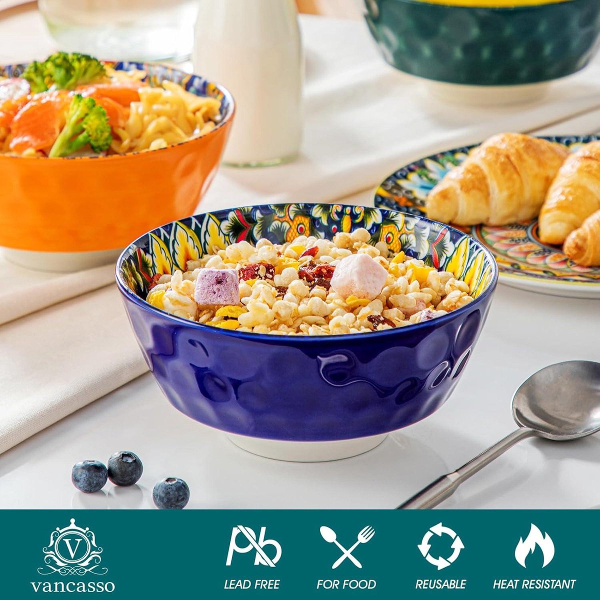 LaGlint Opal Glas 473ml Ontbijtkommen Soep Bowl Set van 4, 6 inch Vaatwasser, Magnetron Veilige Ronde Bowls voor Granen, Soep, Salade en Rijst