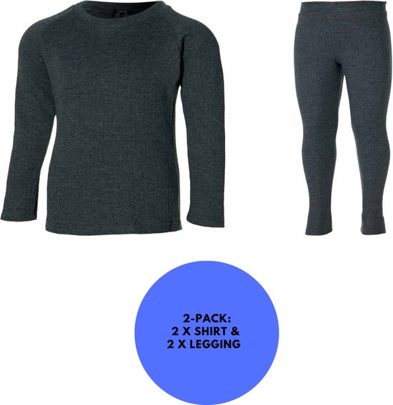 Heatkeeper - Thermo broek/shirt kinderen - Set - Maat 128/134 - Antraciet - 2 x broek/shirt