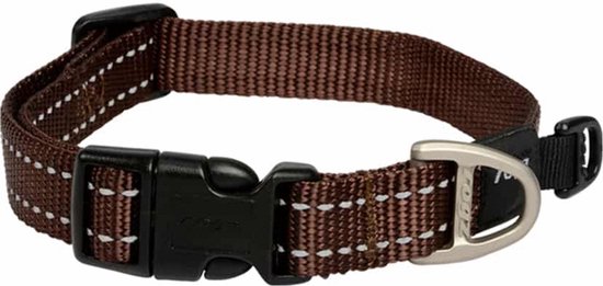 ROGZ Utility Classic Halsband / Hondenhalsband (HB13-J) - Nylon - Chocolate - Breedte 11 mm - Nekomtrek 16 - 22 cm (GELIEVE ALVORENS BESTELLEN OPMETEN)