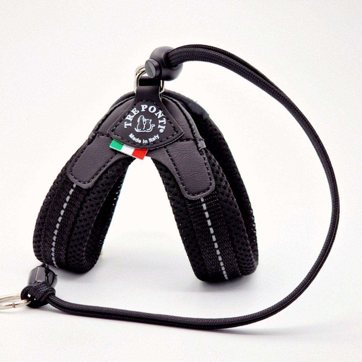 Tre Ponti Liberta Hondentuig Mesh Zwart&Reflectie - Hondenharnas - 37-47 Cm Tot 6 Kg