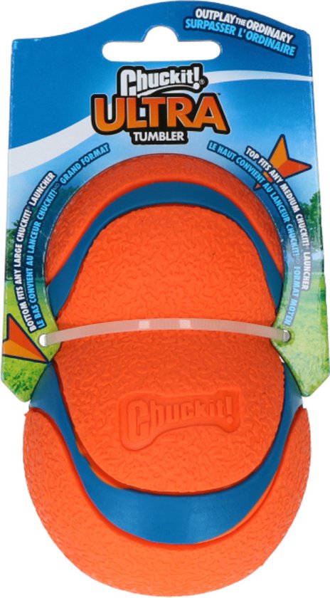 Chuckit! Ultra tumbler - Hondenspeelgoed - Hondenbal - Apporteerspeelgoed - Natuurlijk Rubber - Ø7.5 cm - Oranje/Blauw