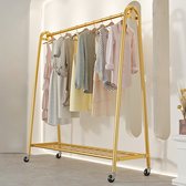 Eleganca Kledingrek - H158 x B120 x D40 cm - Garderoberek op Wieltjes - Dressboy - Kledingstang - Kledingrek met Schoenenplank - Metaal - Goud