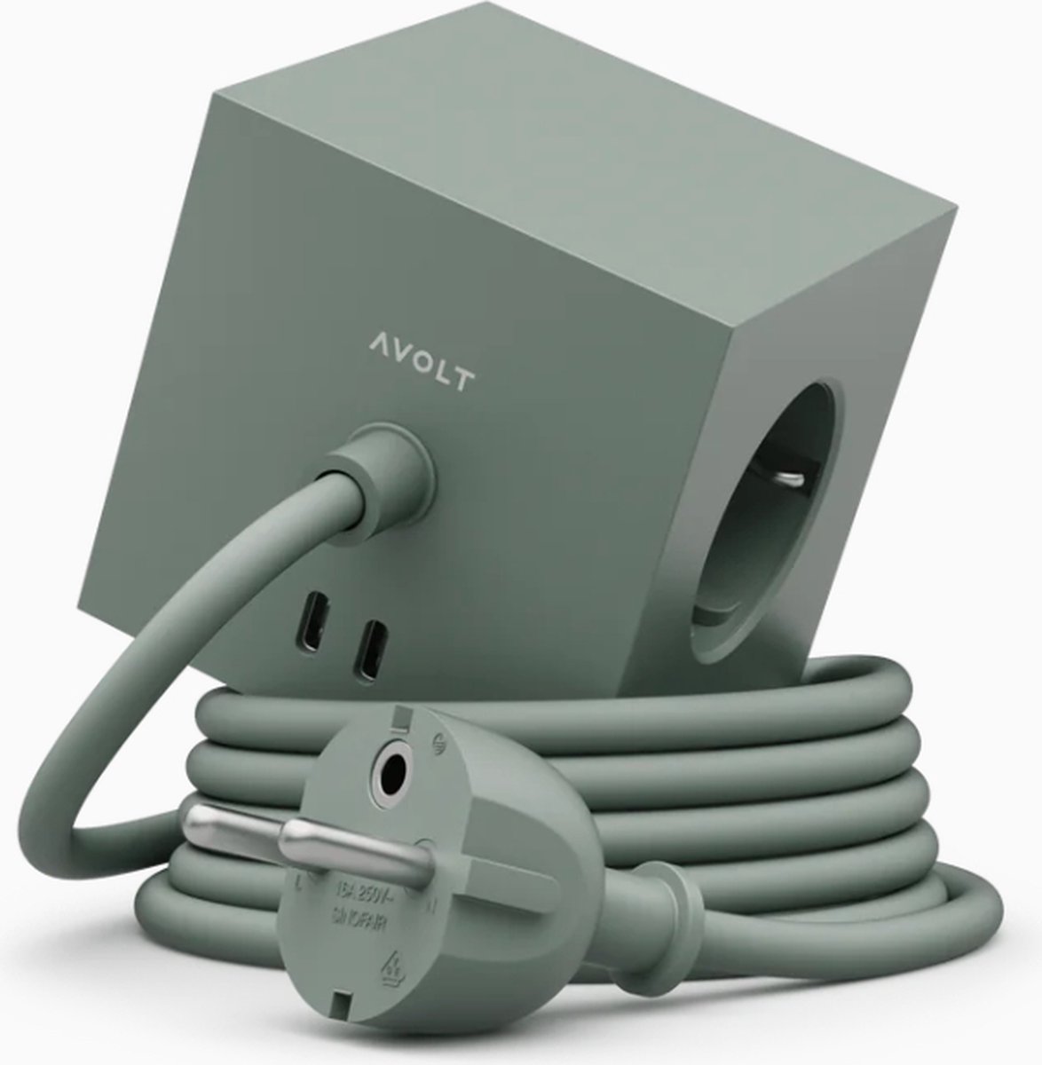Avolt Square 1 | Design Stekkerdoos met USB-C & 3 Meter Kabel - Oak Green