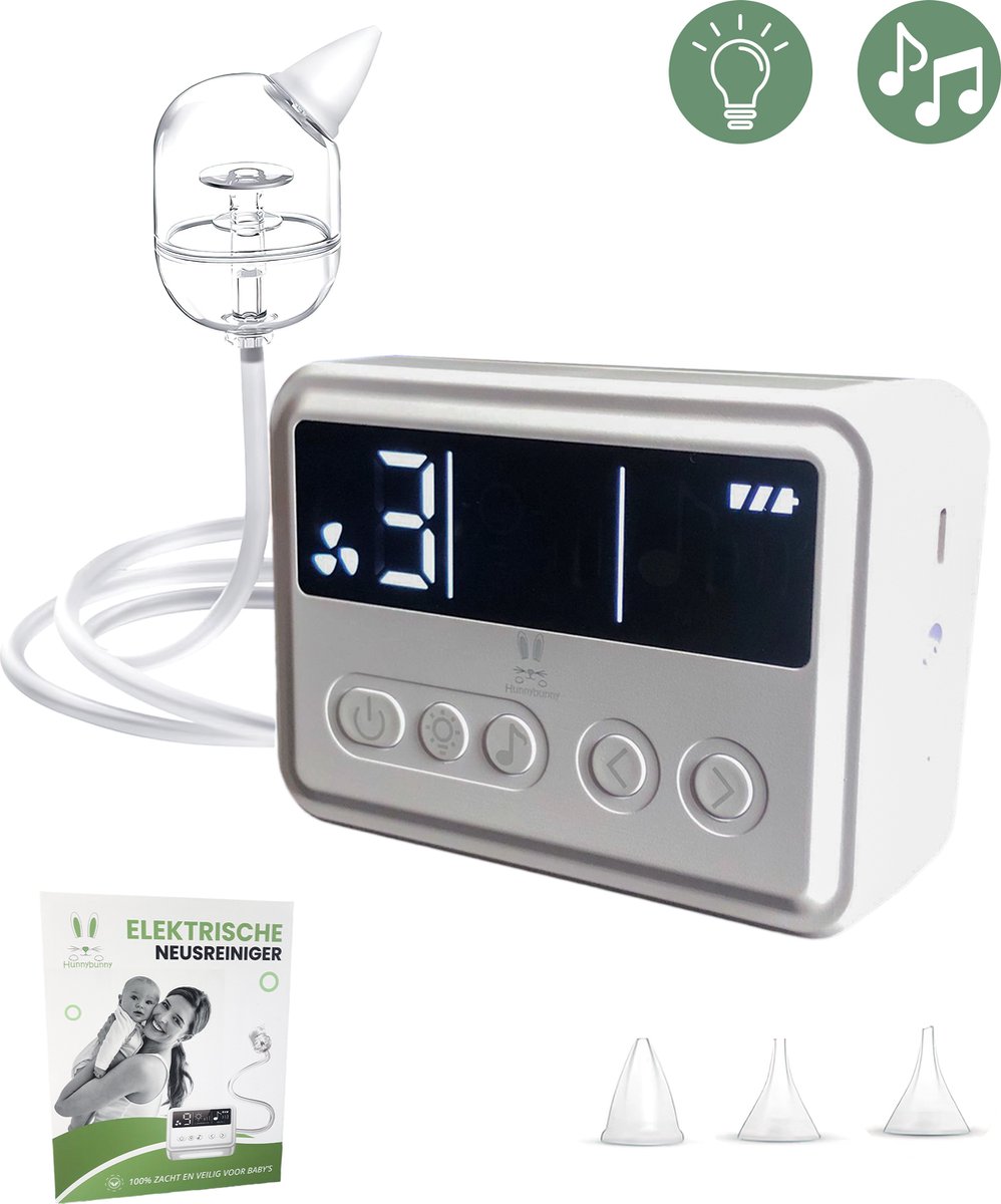 Goedkoopste Hunnybunny® Elektrische Neusreiniger voor Baby’s met 3 Muziekjes en Licht – Neuspeer - Aspirator - Neuszuiger - 9 Zuigkrachten