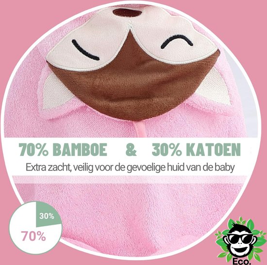 BoefieBoef Vos Baby Badcape - Eco Bamboe Katoen Kinder Handdoek - Badponcho - Peuter Badjas - Kleuter Strandlaken - 0 tot 5 jaar - Dieren 75x75 - Roze - Jongens en Meisjes - Badstof - Perfect Kerst- en Kraamcadeau - omslagdoek van BoefieBoef — afbeelding 4