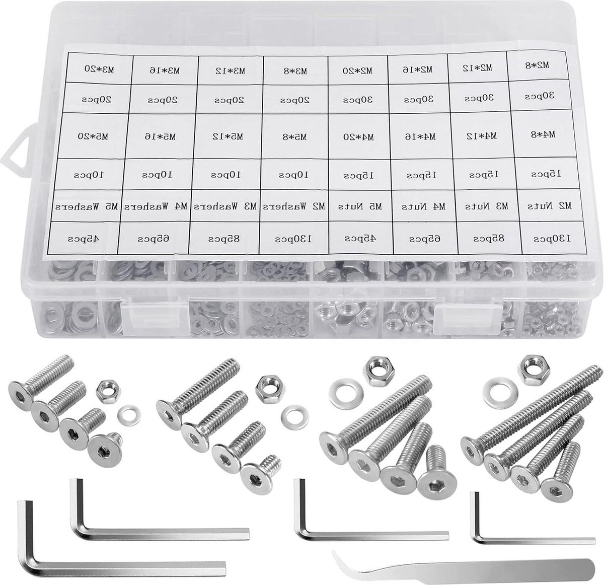 1185 stuks M2 M3 M4 M5 inbusschroeven met binnenzeskant schroevenset, koolstofstaal schroefdraadschroeven met lenskop, moeren, sluitringen en inbussleutels assortiment kit 1185 stuks M2 M3 M4 M5 inbusschroeven met binnenzeskant schroevenset, koolstofstaal schroefdraadschroeven met lenskop, moeren, sluitringen en inbussleutels assortiment kit