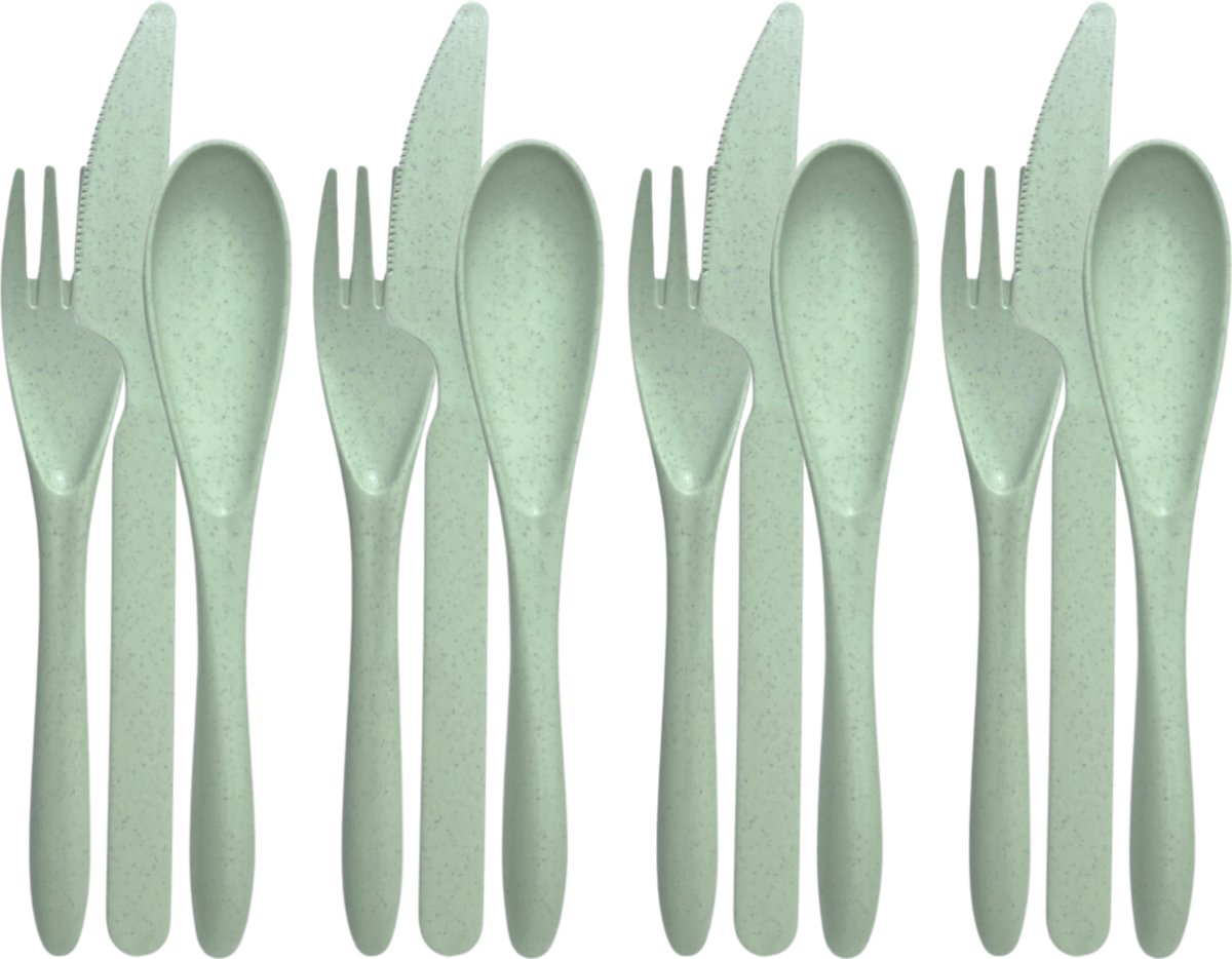 green-goose® Bio-based Bestek - 4 Sets - Groen - Duurzaam Bioplastic Bestek voor School, Picknick, Vakantie, Camping - Vaatwasserbestendig - 100% biologisch afbreekbaar tarwegras - BPA-vrij