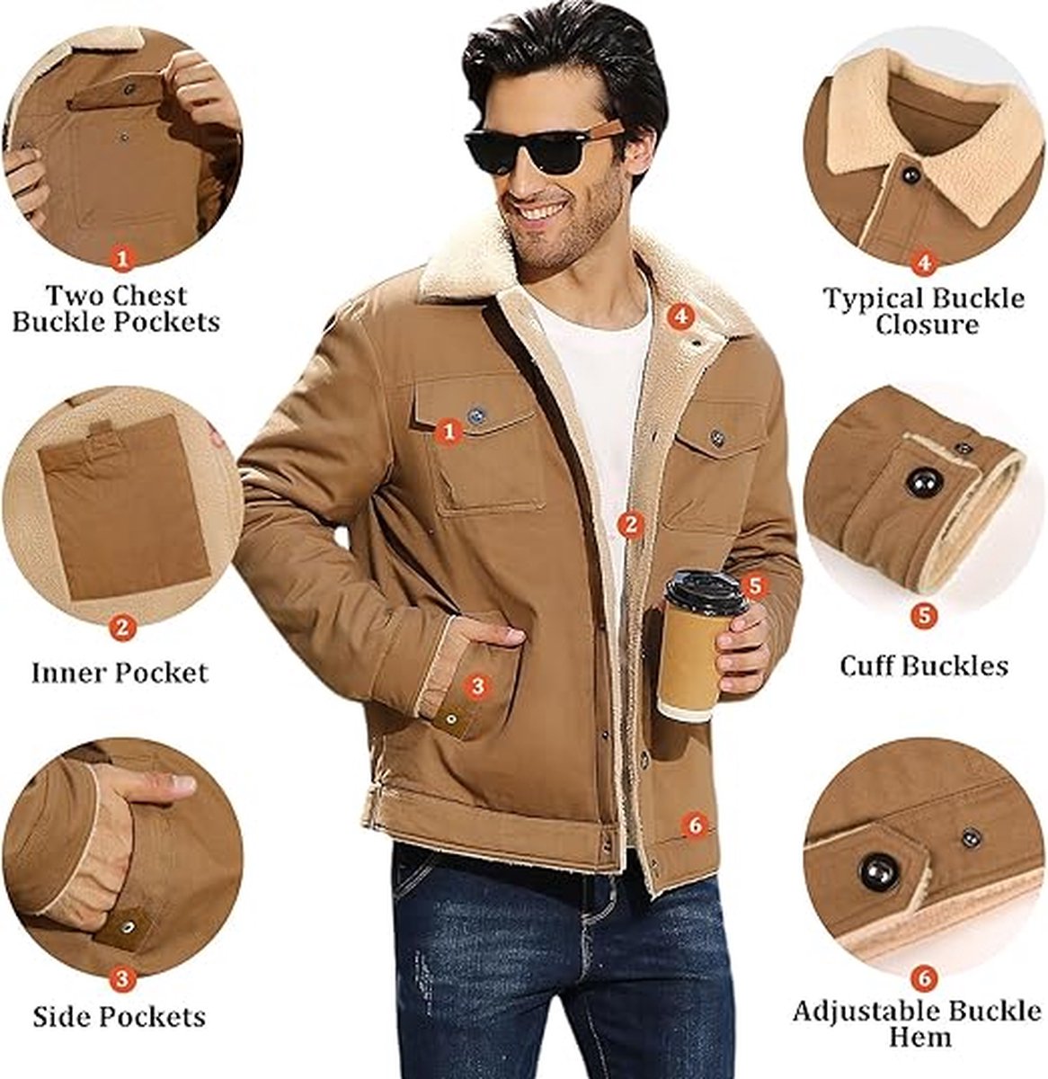 Nadeer Herenjas Voor In De Winter, Fleece Sweatshirt Met Ritssluiting En Zakken, Warme Jas Met Opstaande Kraag Voor Sport, Wandelen, Outdoor