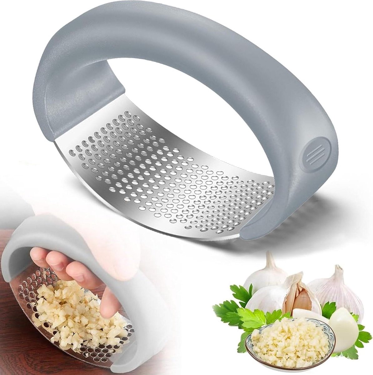 Knoflookpers van roestvrij staal keuken knoflook gember pers (grijs)