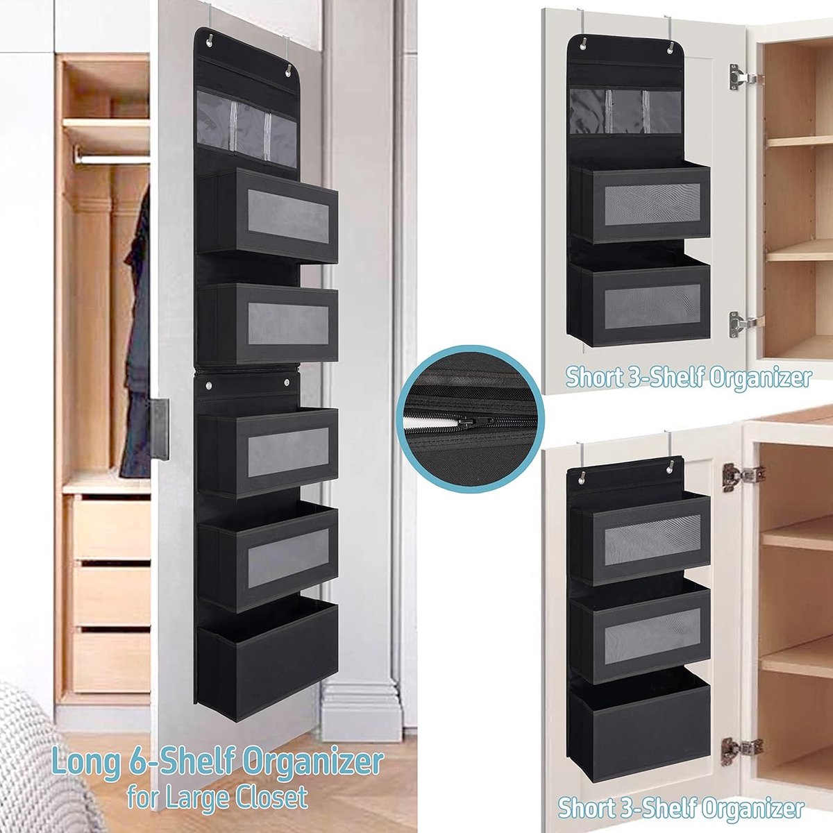Hangtas, hangende opbergtas, hangorganizer, deurorganizer met 3 vakken, hangtas, opbergsysteem, hangrek, kledingkast, hangopslag (B