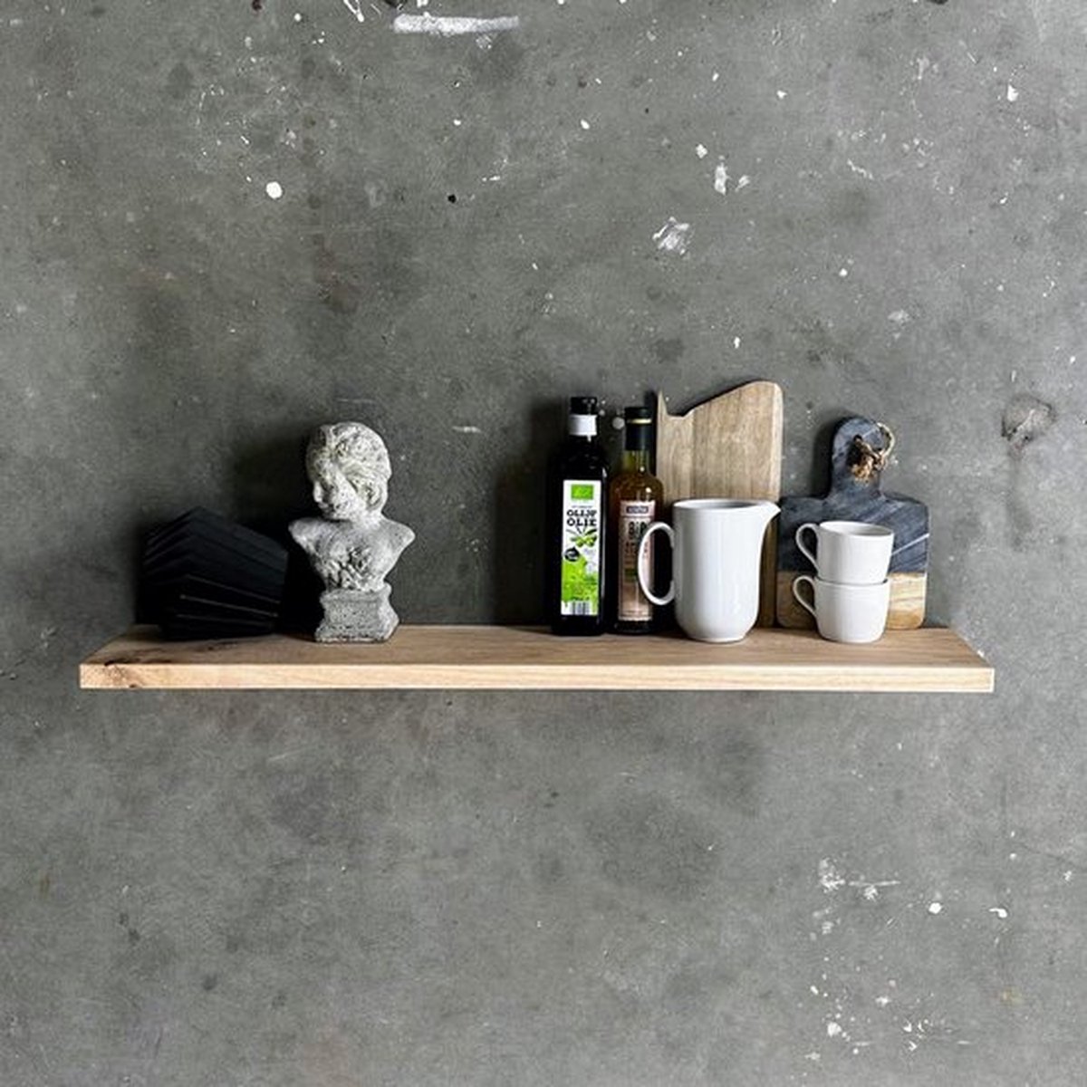 GoudmetHout Zwevende Wandplank Industrieel - 180 x 20 cm Muurplank - Licht Eiken Hout - Decoratie Wandrek & Boekenrek - Hangplank Keuken - Floating Wall Shelf met Blinde Montage