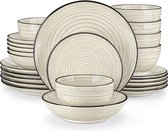 Service de table Roroa 6 personnes - Service d'assiettes 6 personnes - Service de table - Beige - Spirales peintes à la main - 24 pièces - Porcelaine - Services de table