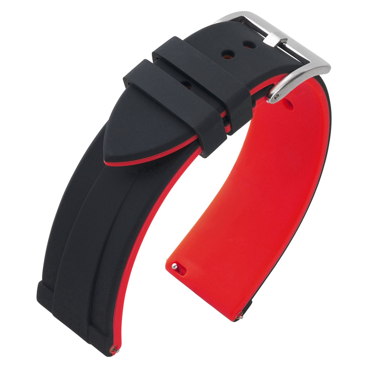 Silicone Rubberen Horlogeband - Makkelijk Zelf te Monteren - Zwart Rood 22mm