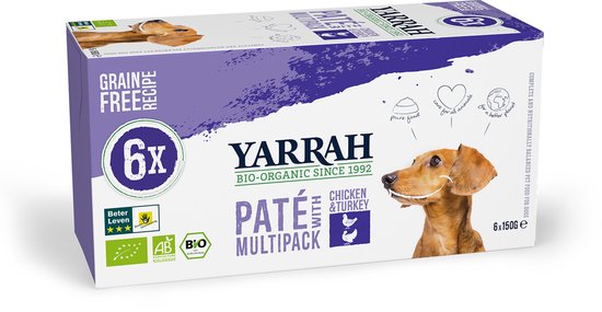 Yarrah Bio Hondenvoer Multipack Paté Graanvrij Kip - Kalkoen 6 x 150 gr