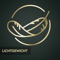 Gouden veer-icoon met tekst "LICHTGEWICHT".