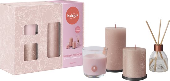 Bolsius - Rustieke Kaarsen Set - Geur Set - Giftset - Whispers of Bloom - Magnolia