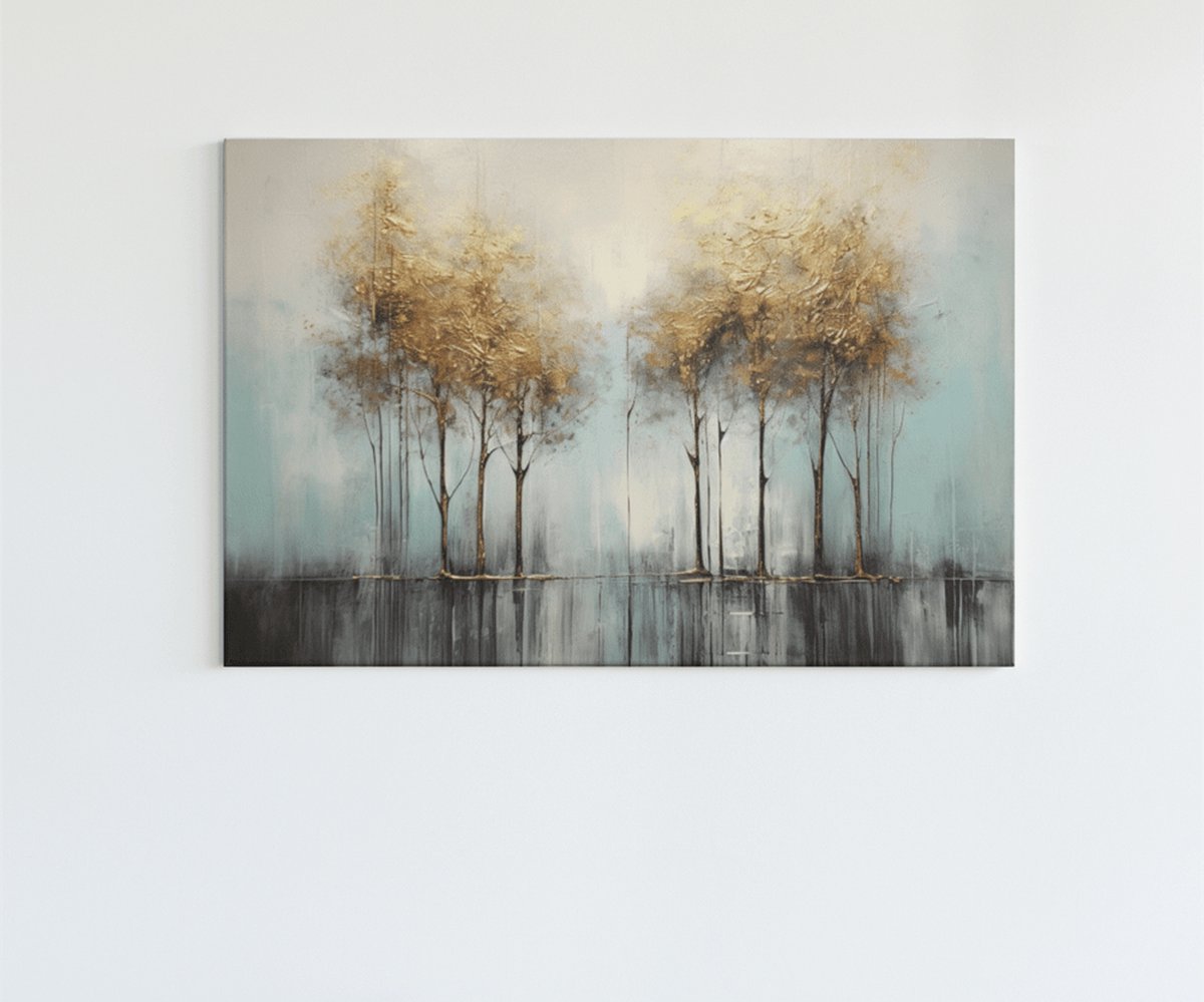 Trendex Global Canvas Schilderij - Kunst - Gouden Bomen - Wall Art - 60x40x2 cm