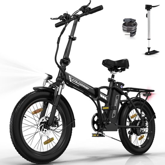 Colorway Elektrische Fiets BK11MS - 20*3.0 Inch Fat Tire City Commuter EBike met Afneembare 36V 12Ah Lithium Batterij - Opvouwbaar Mountain E-Bike met 250W Motor - 7 Versnellingen - IP54 Waterdicht