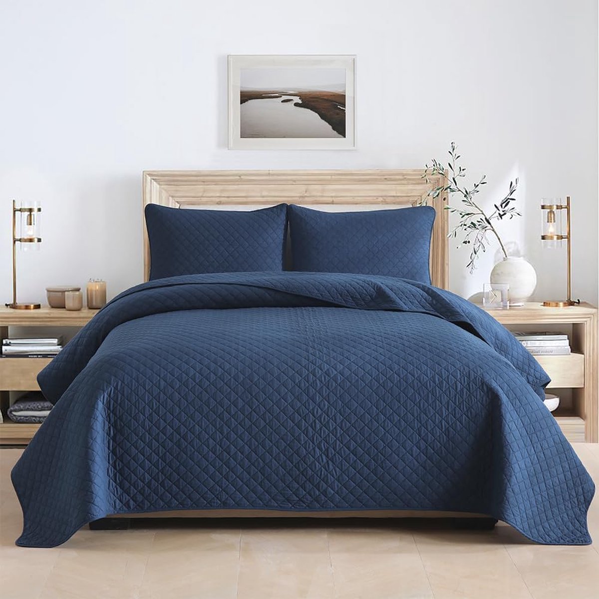 Goodivery ® Stijlvolle Katoenen Bedsprei Set met Kussenslopen – 240 x 260 cm – Blauw