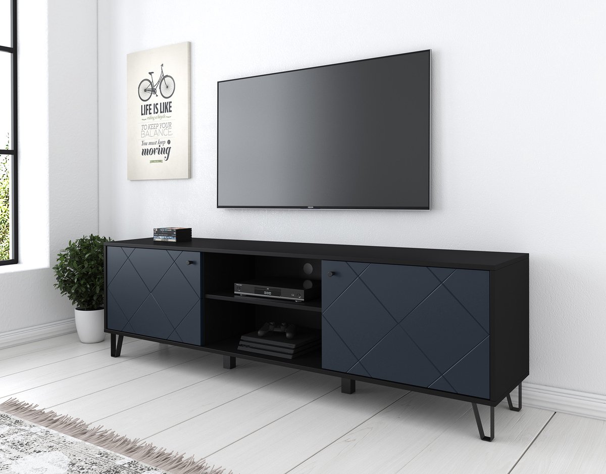 MEUBELLA TV-Meubel Barlo - Mat Zwart - 183 cm