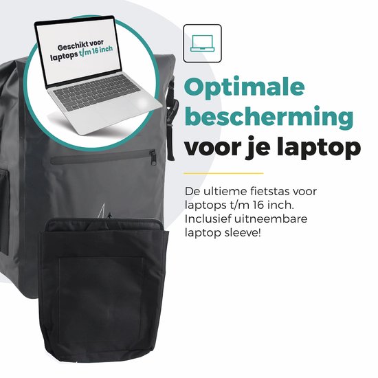 Voltano Luxe Fietstas / Rugtas 28L - Zwart - Enkele Pakaftas - 100% Waterdicht - Met Laptop Compartiment van Voltano — afbeelding 5