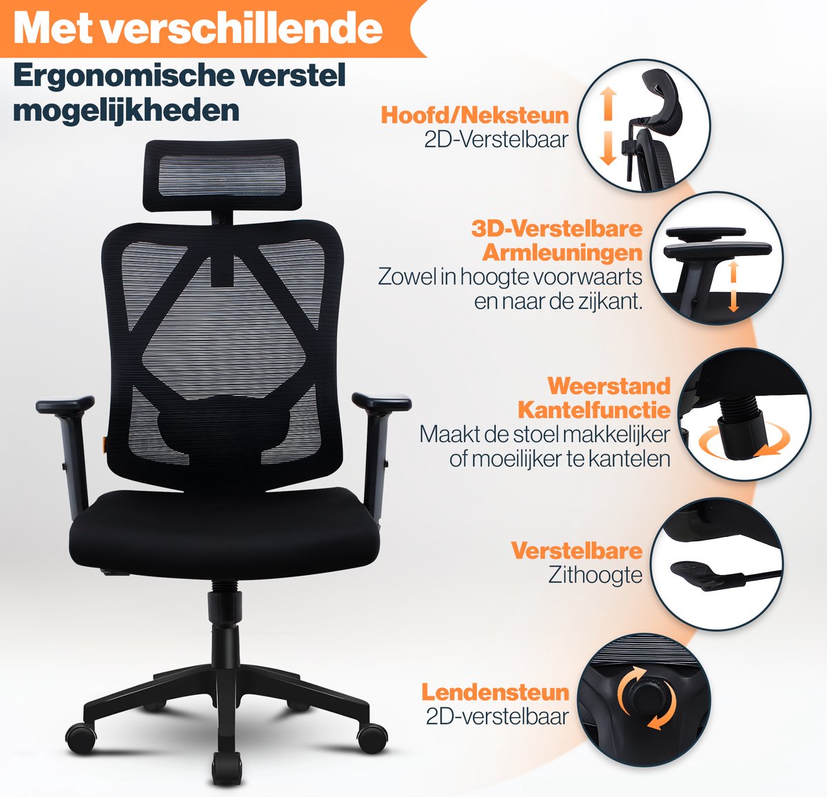 VD Goods Ergonomische Bureaustoel met Hoofdsteun en - afbeelding 3