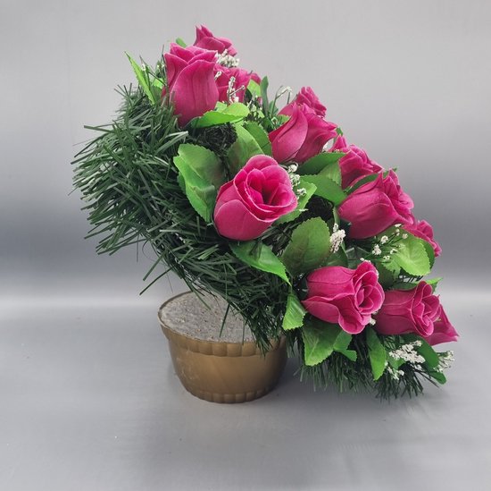Composition florale, Coeur, Wit/ Rose, 40 cm avec LED, Fleurs artificielles en soie