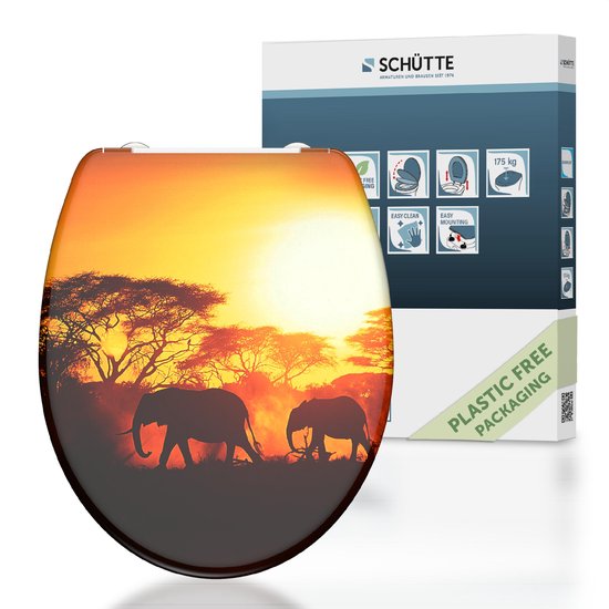 SCHÜTTE WC-Bril 82360 AFRICA - Duroplast - Soft Close - Afklikbaar - RVS-Scharnieren - Belastbaar tot 175 kg - Decor - 3-zijdige Print