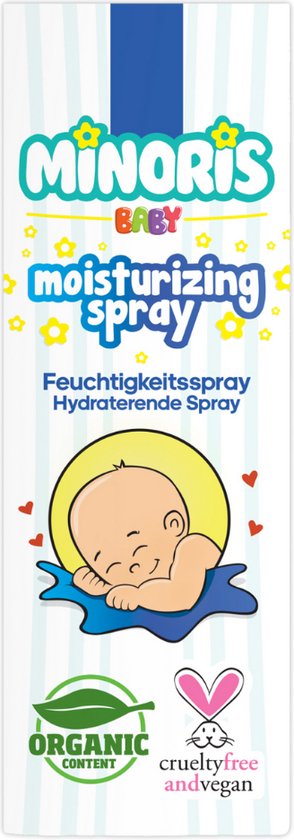 Minoris Baby Hydraterende Spray | Biologisch, Op Waterbasis, Dermatologisch Getest | Met Sheaboter, Kamille, Ceramiden | pH 5.5, Hypoallergeen, Niet-Vettig, Kalmerend, Diepe Hydratatie | 100 ml