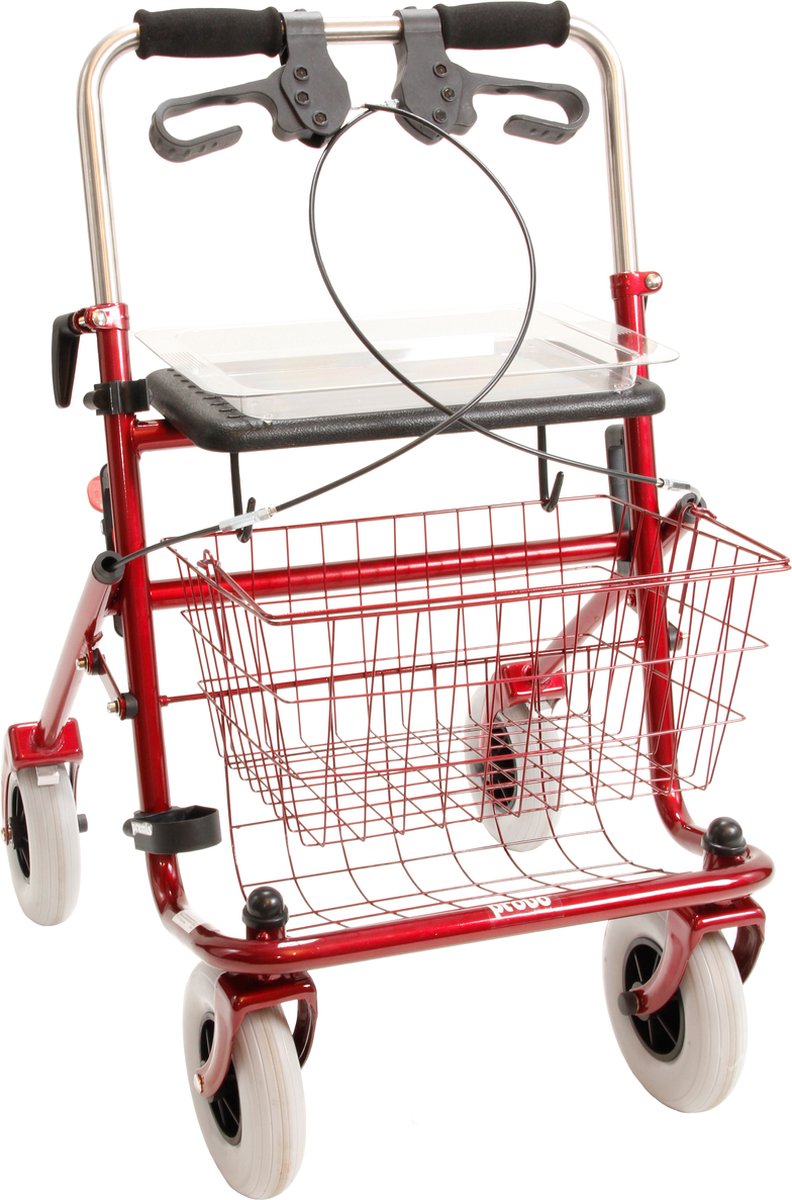 Goedkoopste Premis - Provo - Rollator - 2de generatie - Duwbeugel - Dubbelzijdig geremd - Metallic Rood