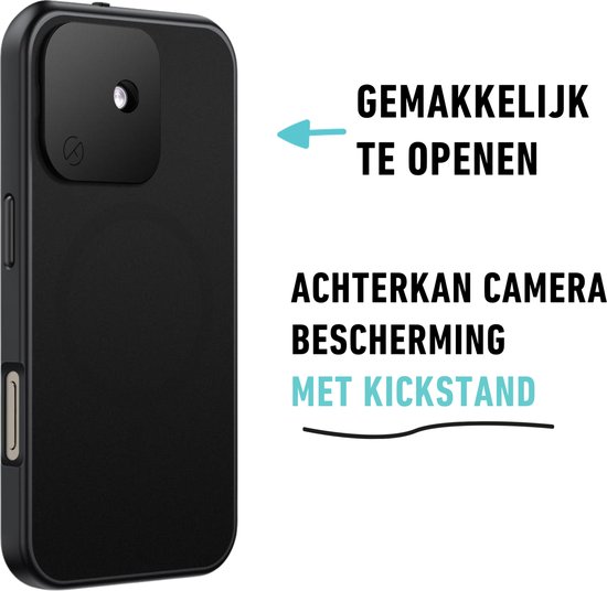 Spy-Fy - Coque iPhone 16 avec caches d'appareil photo à l'avant et à l'arrière | Protège votre vie privée et vos Caméras | Étui de confidentialité Zwart