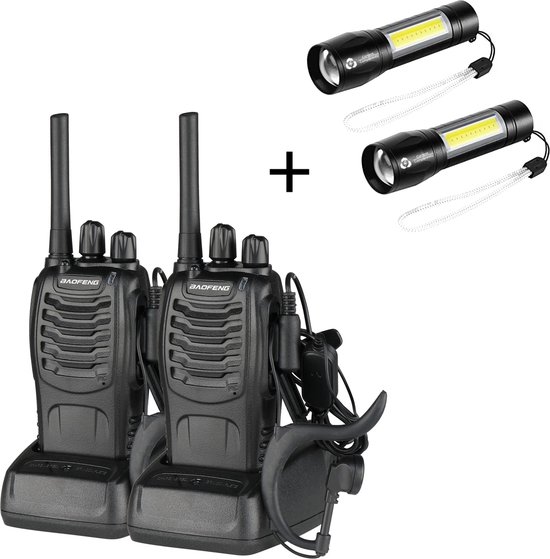 Baofeng 88E - Talkie Walkie 2 Pièces - Talkie Walkie - Comprenant 2 Lampes de poche à Composants Courants - Moyens de communication - Portée 5km - 446 Mhz - Avec Lampe de Poche LED